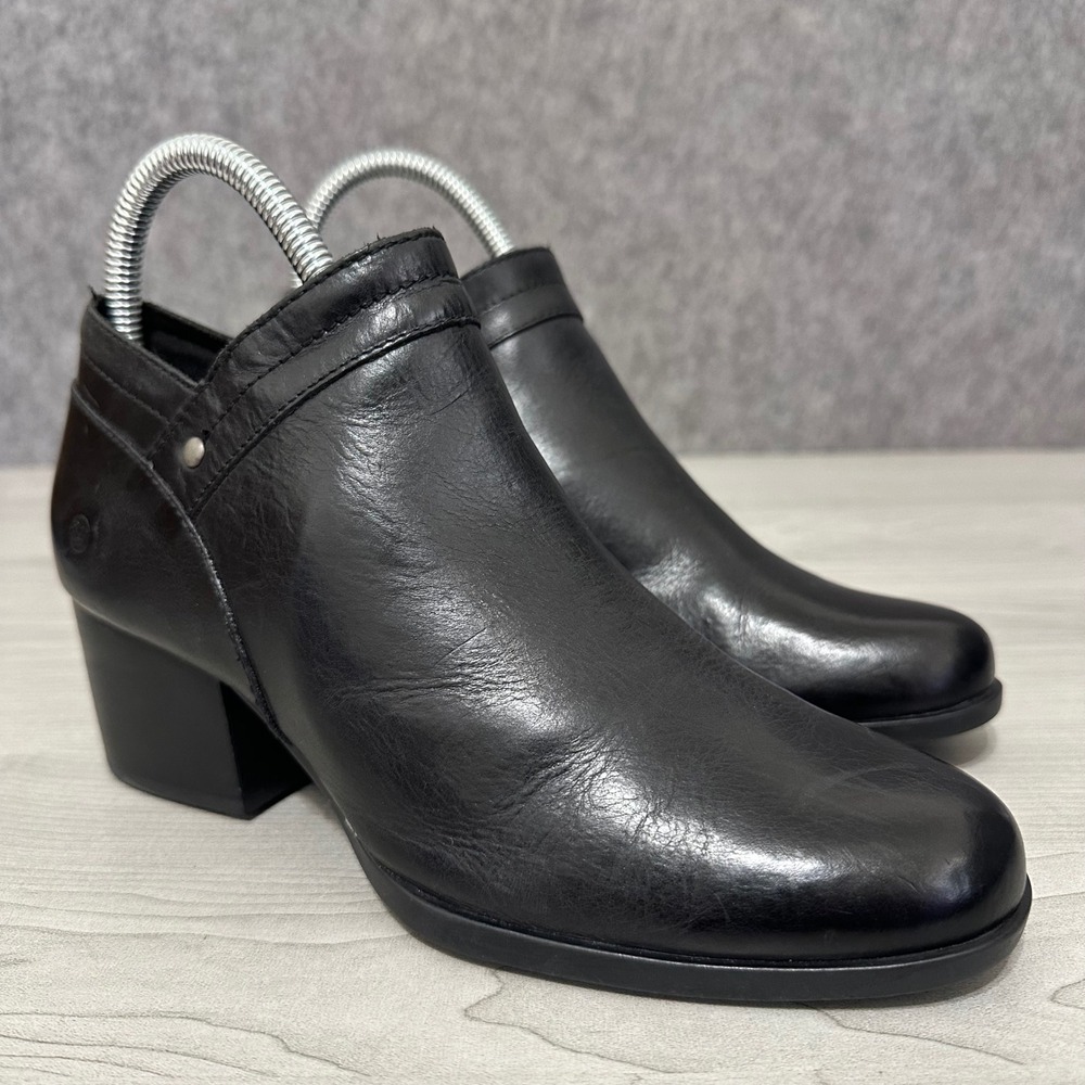 Born Khele Ankle Boots Womens 6 Black Leather Block Heel Zip Booties BR0066103